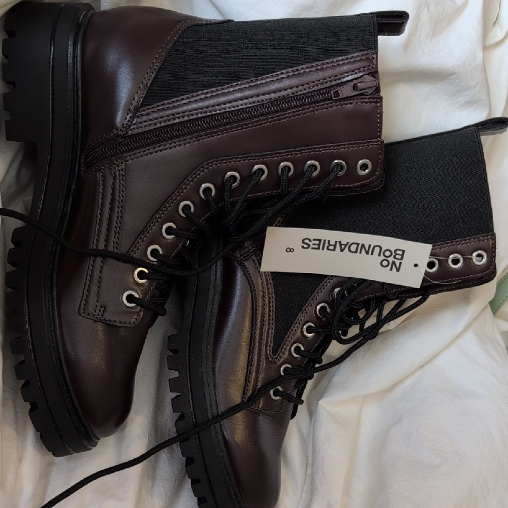 No Boundaries Dark Burgundy? Combat Boots Women's - Picture 2 of 6